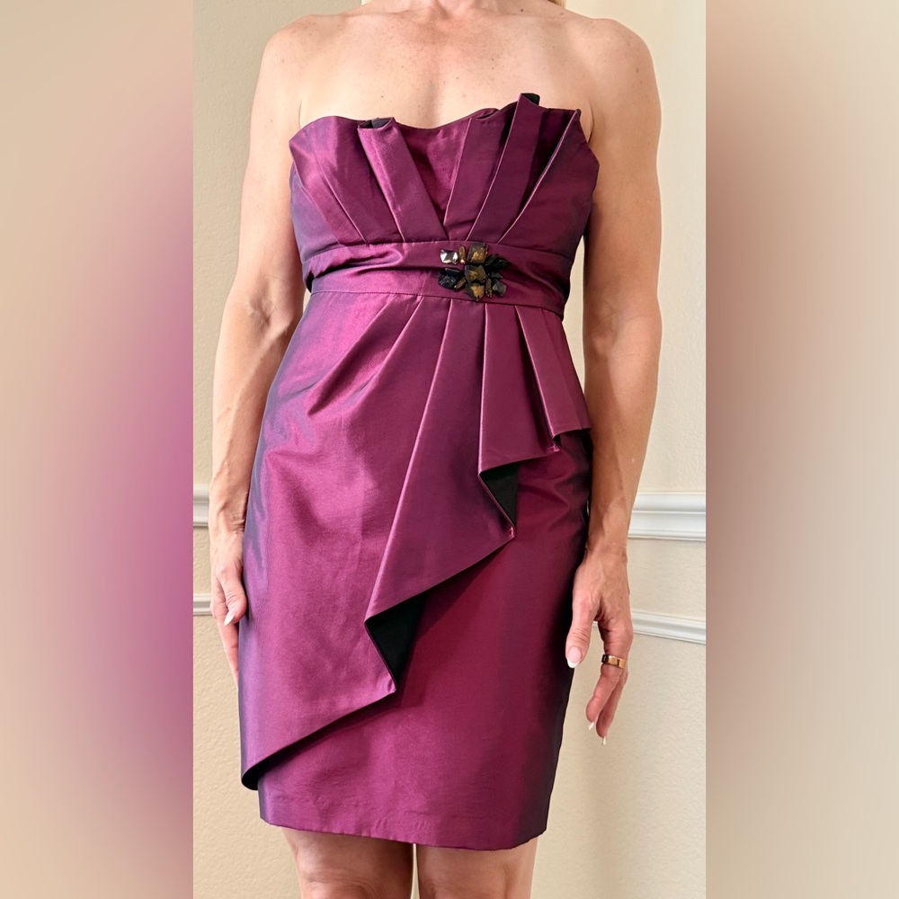 Jessica Simpson Strapless Plum Asymmetrical Cocktail Dress